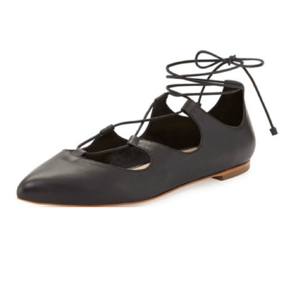 New Loeffler Randall - Ambra Leather Lace-Up Block Flats Women’s Size 6